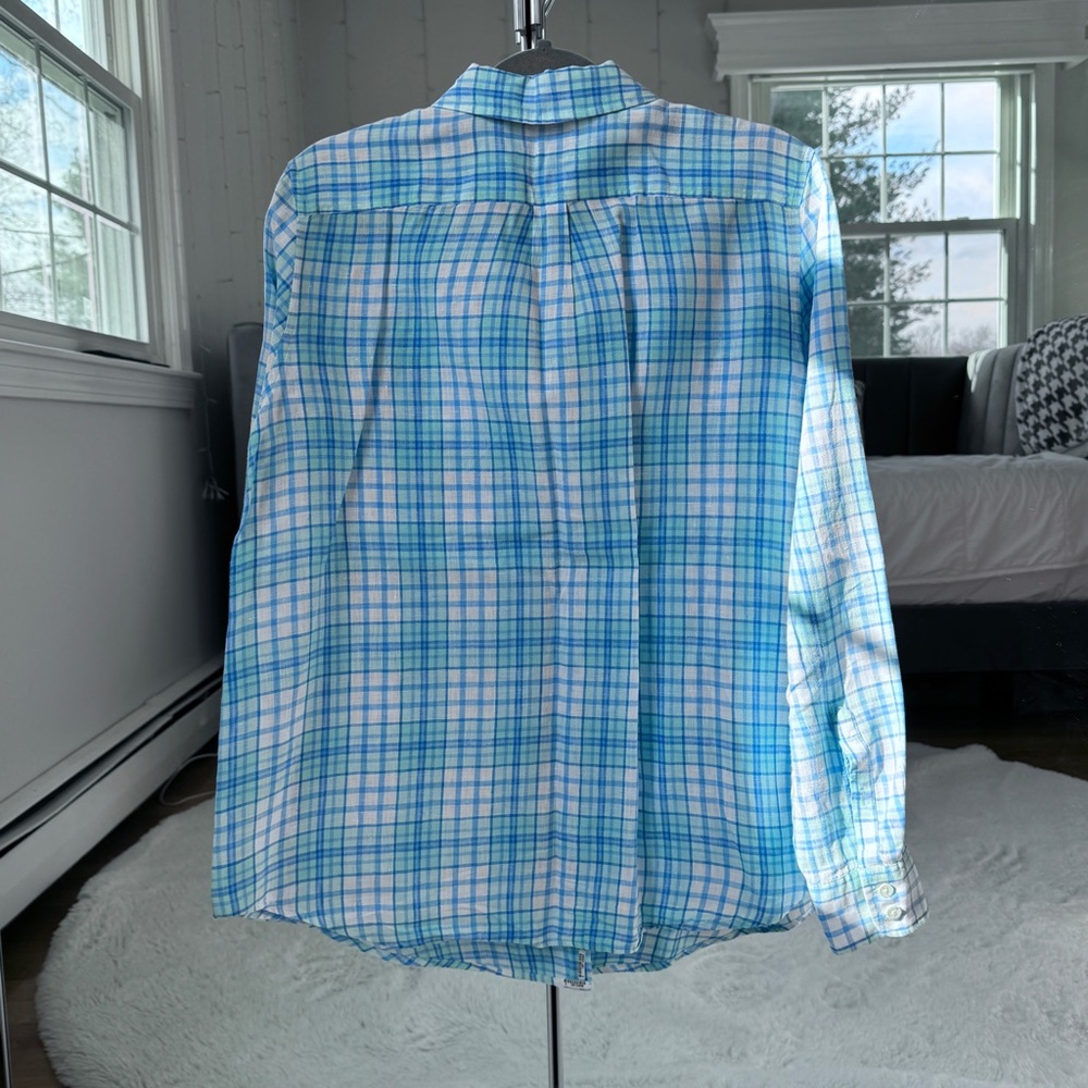 Vineyard Vines Linen Blue Plaid Shirt - Picture 2 of 5